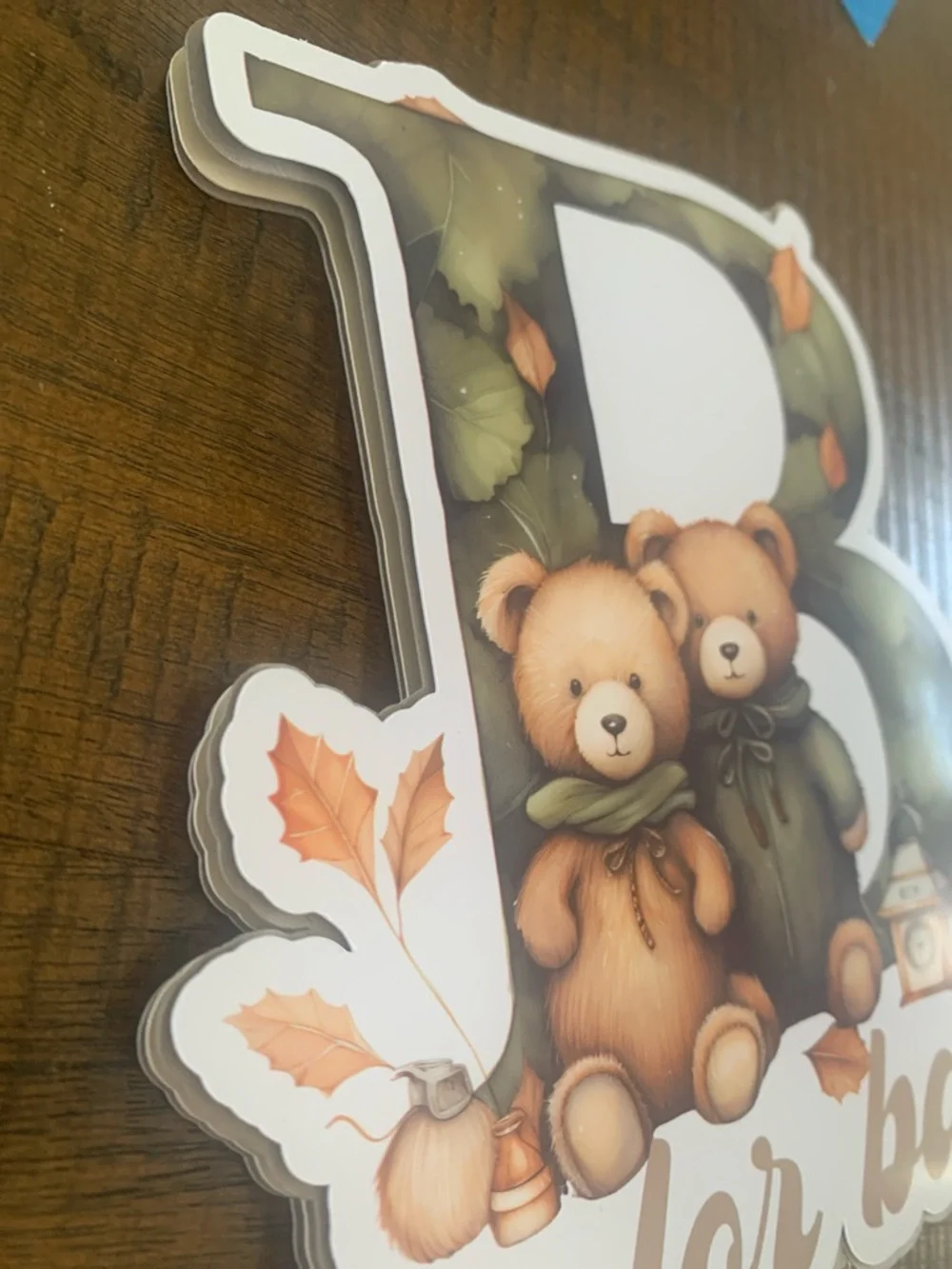 B is for Baby handmade cake topper for baby shower Bear and nature